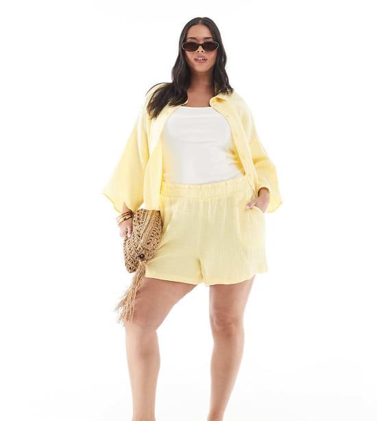 Vero Moda Curve texturerade shorts-set i ljusgul - Image 1