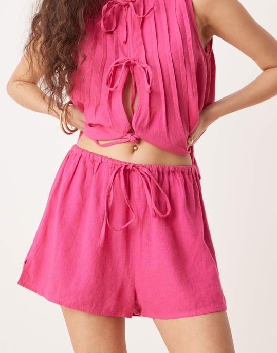 Nobody's Child Shannon knytmidja linne shorts set i rosa - Image 3