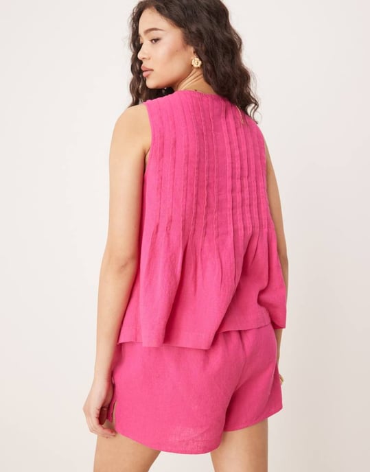 Nobody's Child Shannon knytmidja linne shorts set i rosa - Image 4