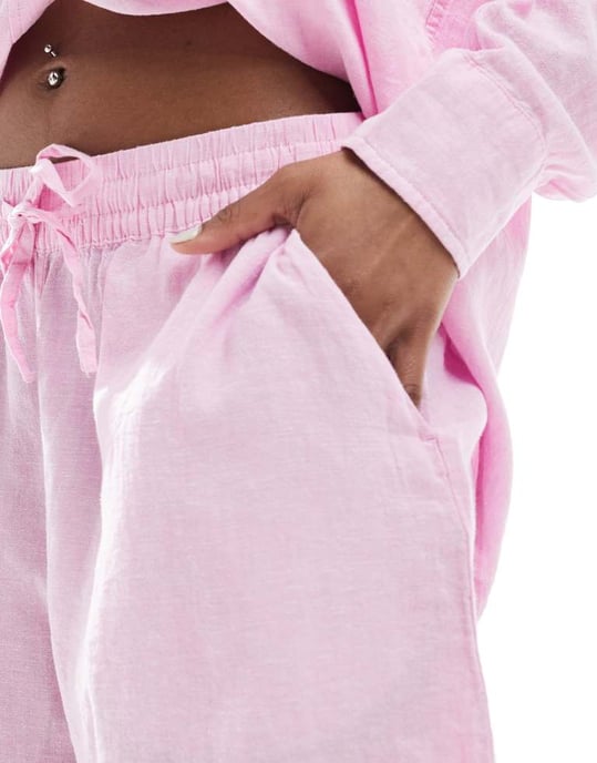Vero Moda linnekänsla shorts set i rosa - Image 2