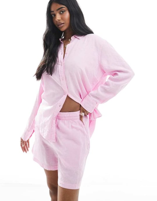 Vero Moda linnekänsla shorts set i rosa - Image 3