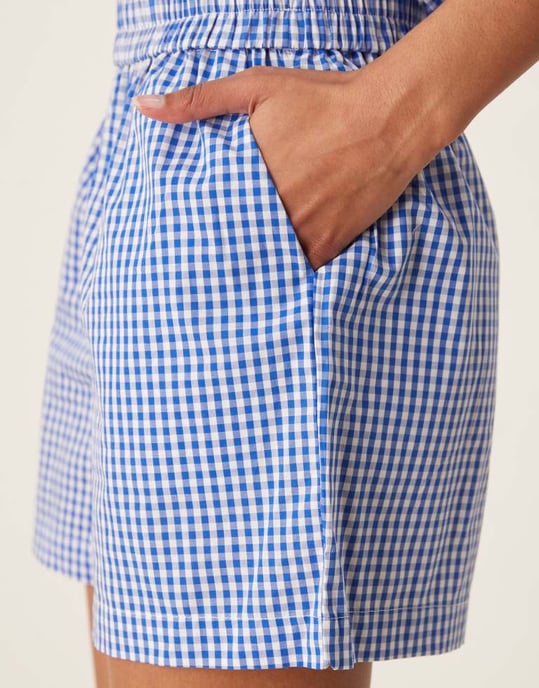 Vila hög midja rutigt poplin shorts-set i blått - Image 4