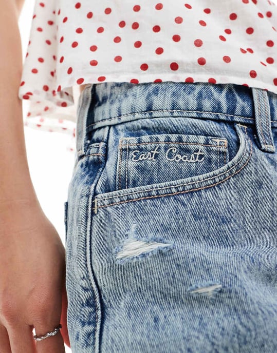 Hollister högmidjade avslappnade denimshorts i ljus tvätt - Image 3