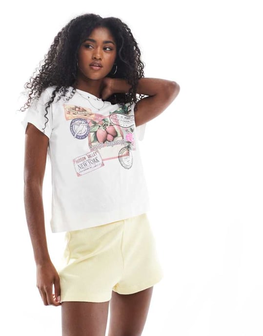 Miss Selfridge ribbad kort co-ord i smör - Image 2