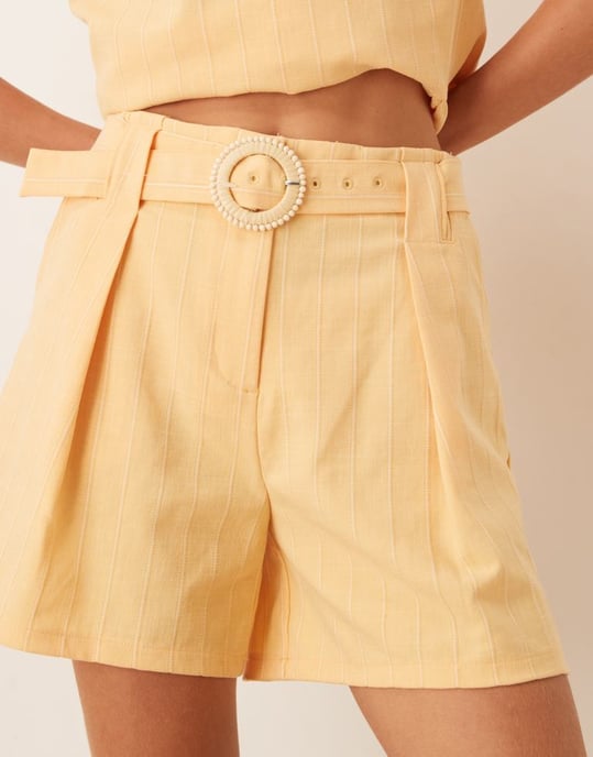 ASOS DESIGN skräddarsydd bälteskort co ord i gul rand - Image 2
