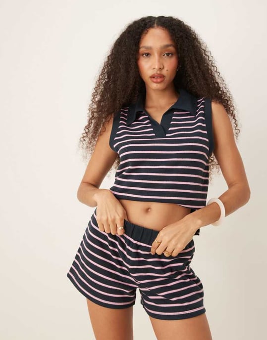 ASOS DESIGN boxershorts set i strukturerad marinrandig - Image 2