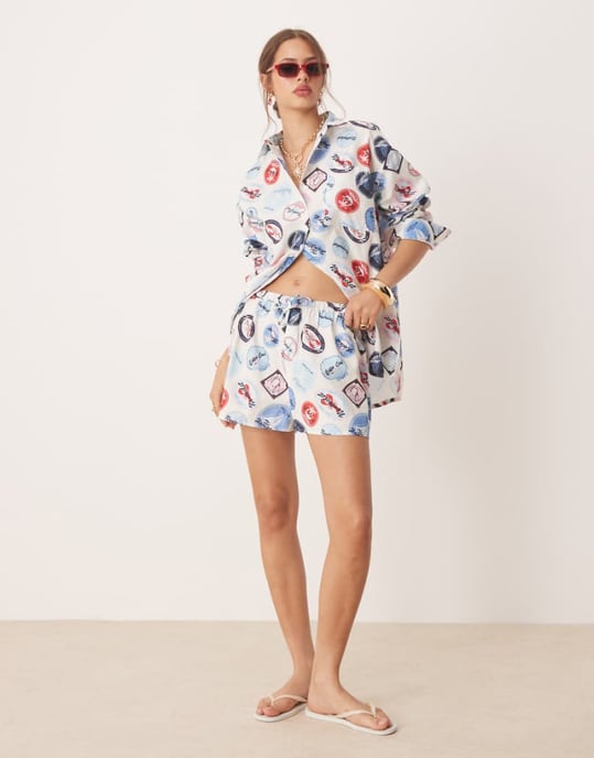 Miss Selfridge shorts-set i semestertryck - Image 1