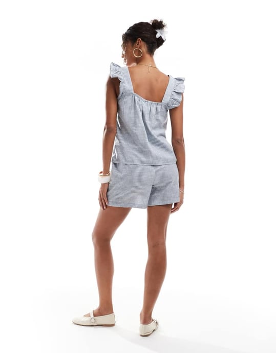 Pieces mix and match bomullshorts i blå rand - Image 2