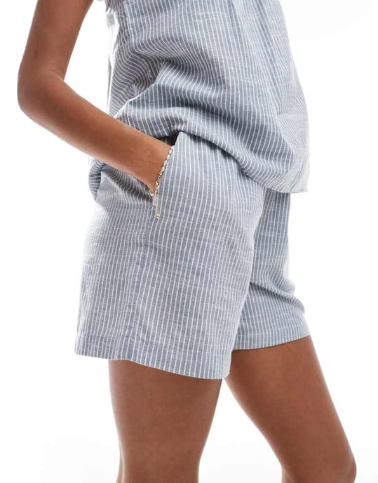 Pieces mix and match bomullshorts i blå rand - Image 3