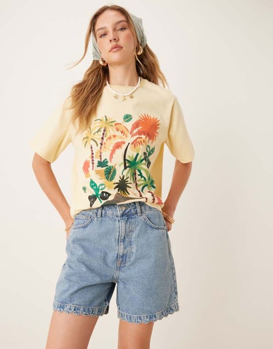 ASOS DESIGN denimshorts med scallopdetalj i mellanblå - Image 1