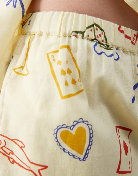 Återvunnen vintage beach short i gul vykortsprint - Image 2