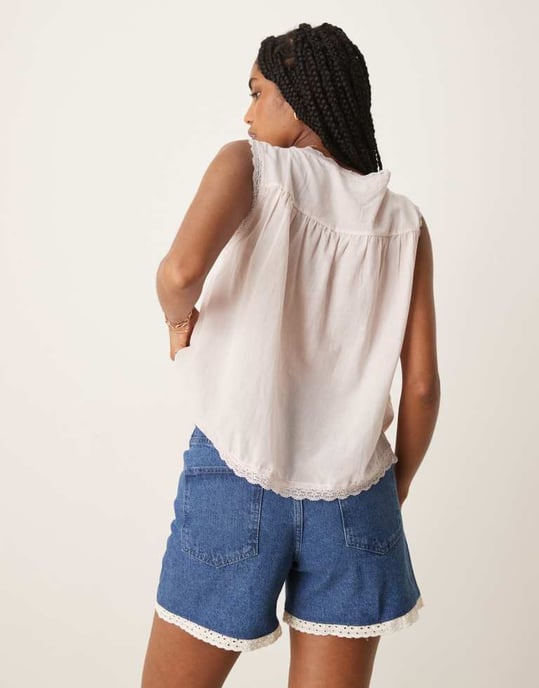 ASOS DESIGN pappa shorts-set med broderi detaljer i mid blå - Image 4