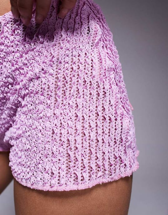 Missyempire strukturerade våfflade mikshorts set i rosa - Image 4
