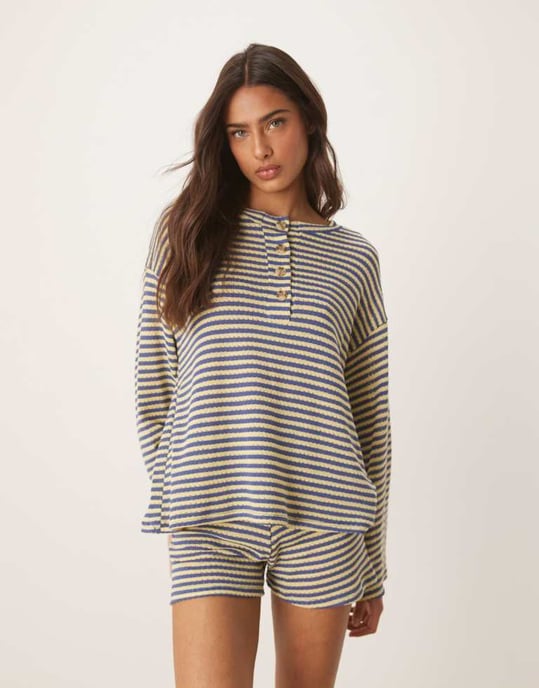 ASOS DESIGN mikro kort set i blå och gul rand - Image 2