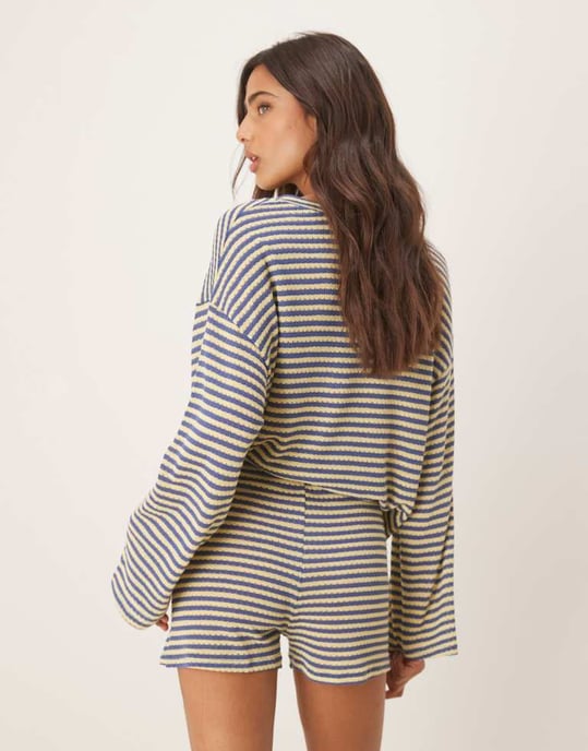ASOS DESIGN mikro kort set i blå och gul rand - Image 4