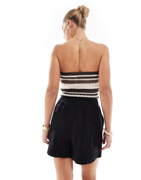 French Connection Clare linneblandning drawstring shorts i svart - Image 3