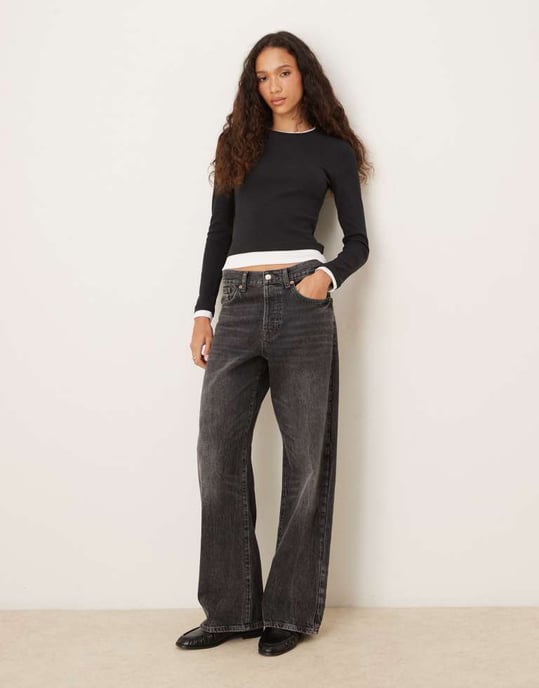 ASOS DESIGN lagerpålägg långärmad monokrom topp i svart - Image 2