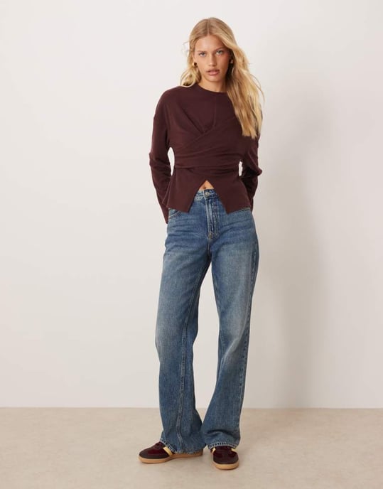 ASOS DESIGN texturerad omslag med lång ärm i burgundröd - Image 2