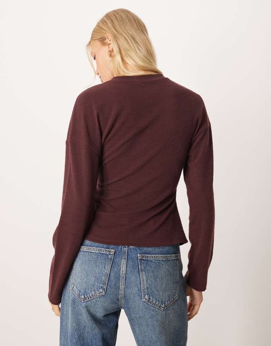 ASOS DESIGN texturerad omslag med lång ärm i burgundröd - Image 3