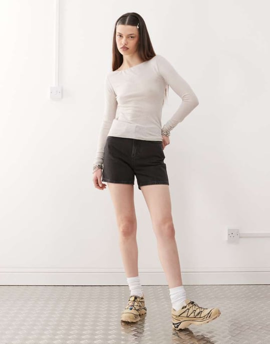 Veckodag linneblandning långärmad topp i beige - Image 2