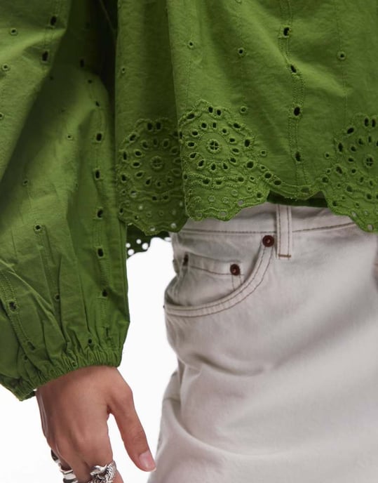 Topshop cutsömn långärmad topp i grön - Image 4
