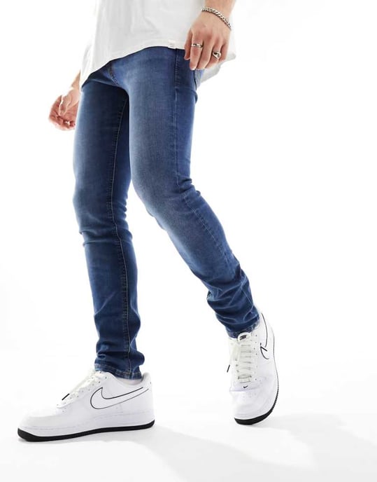 Jack & Jones Liam skinny jeans in mid blue - Image 1