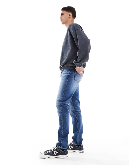 ASOS DESIGN skinny jeans med ton i mellannyans blå - Image 3