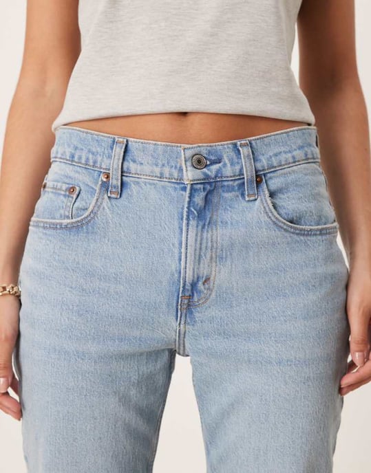 Abercrombie & Fitch ultra hög midja rå kantankel raka jeans i medeltvätt - Image 2