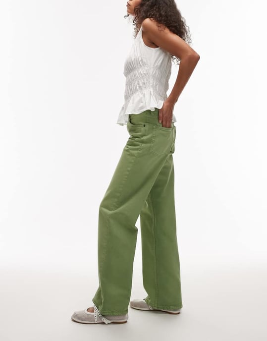 Topshop Ember låg midja rak ben jeans i limegrön - Image 2