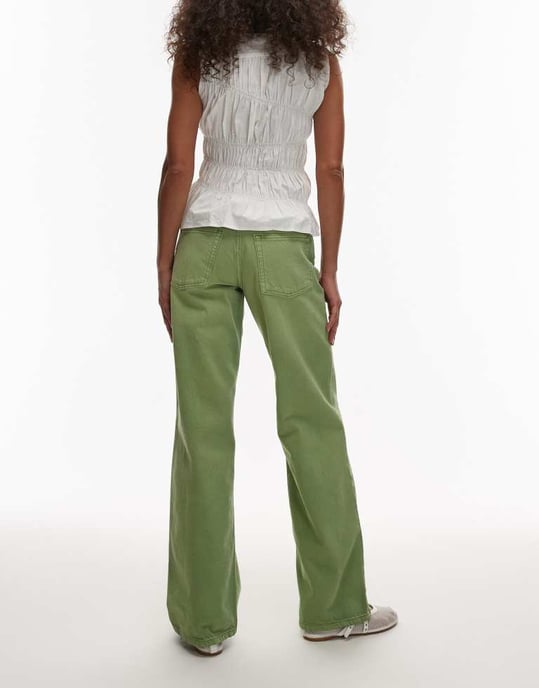 Topshop Ember låg midja rak ben jeans i limegrön - Image 3