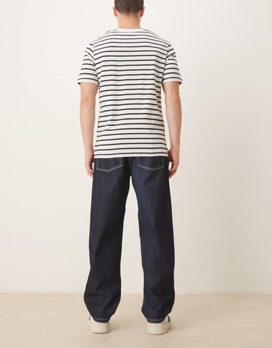 ASOS DESIGN koord lös rak jeans i indigo med ecrufärgade sömmar - Image 3