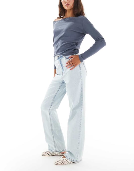Miss Selfridge hjärta ficka raka ben jeans i isblekt tvätt - Image 3