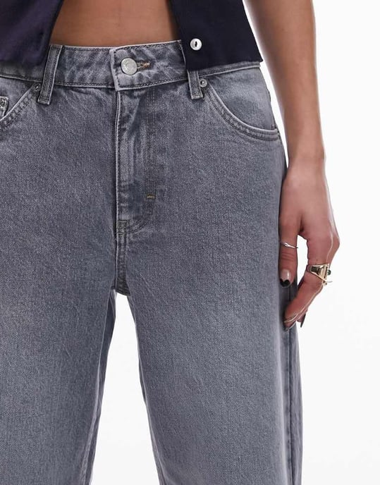 Topshop mid rise straight cropped jean with raw hems in cloudy green - Image 2