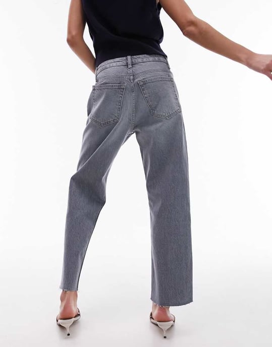 Topshop mid rise straight cropped jean with raw hems in cloudy green - Image 3