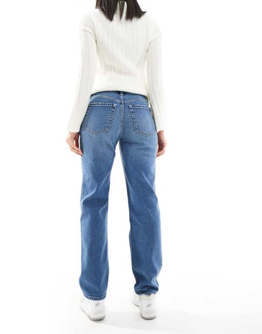 Hollister hög midja rak ben jeans i medelmörk - Image 2