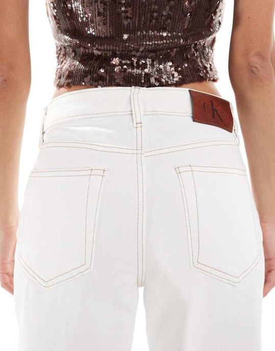 Calvin Klein Jeans signatur 90-tals raka jeans i vit tvätt - Image 4