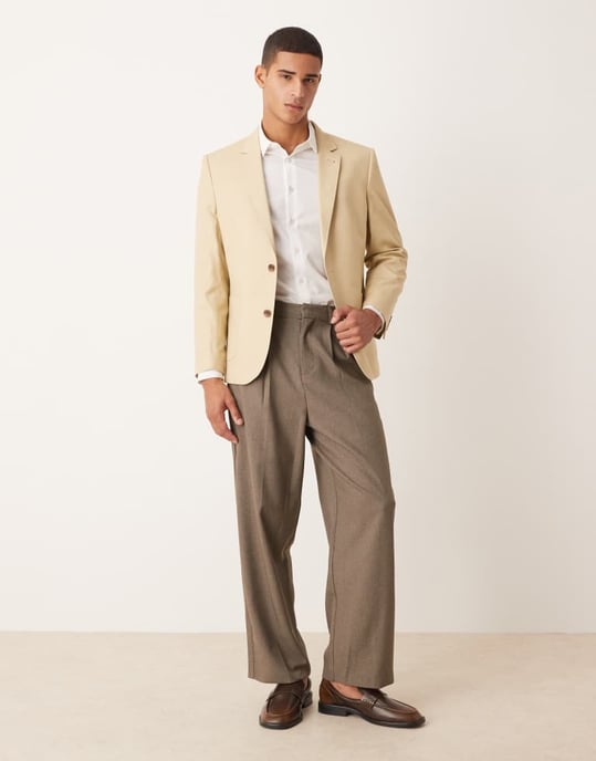 ASOS DESIGN slim bomull- och linneblandning kavaj i sten - Image 2
