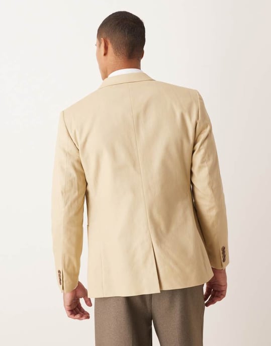 ASOS DESIGN slim bomull- och linneblandning kavaj i sten - Image 3