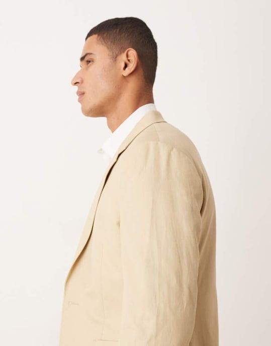 ASOS DESIGN slim bomull- och linneblandning kavaj i sten - Image 4