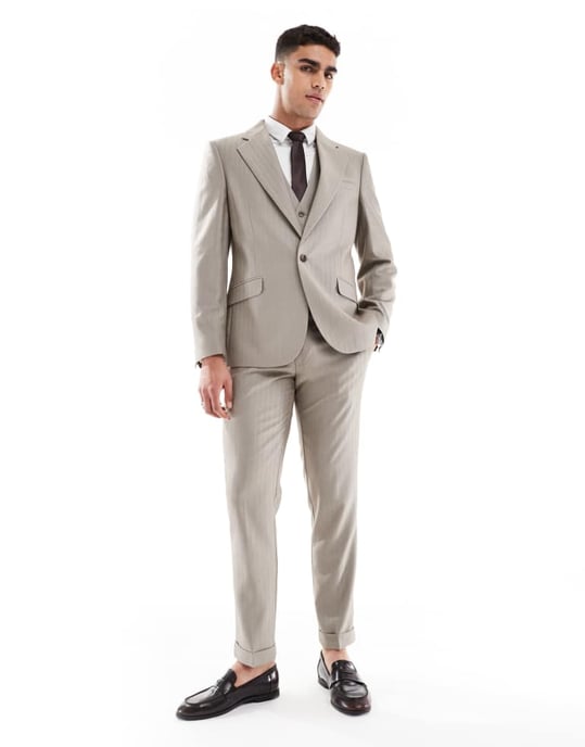 ASOS DESIGN bröllop ullmix slim blazer i brun herringbone - Image 2