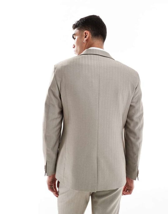 ASOS DESIGN bröllop ullmix slim blazer i brun herringbone - Image 4