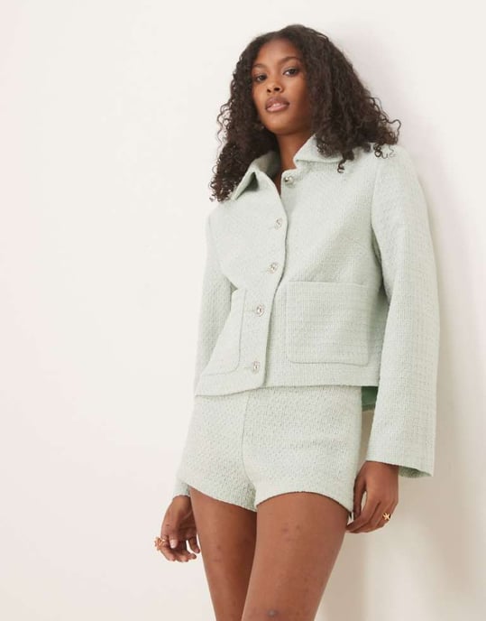 ASOS DESIGN skräddarsydd boucléjacka i salviagrön - Image 1