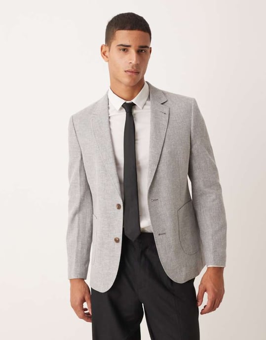 ASOS DESIGN linneblandning slim blazer i grått - Image 1