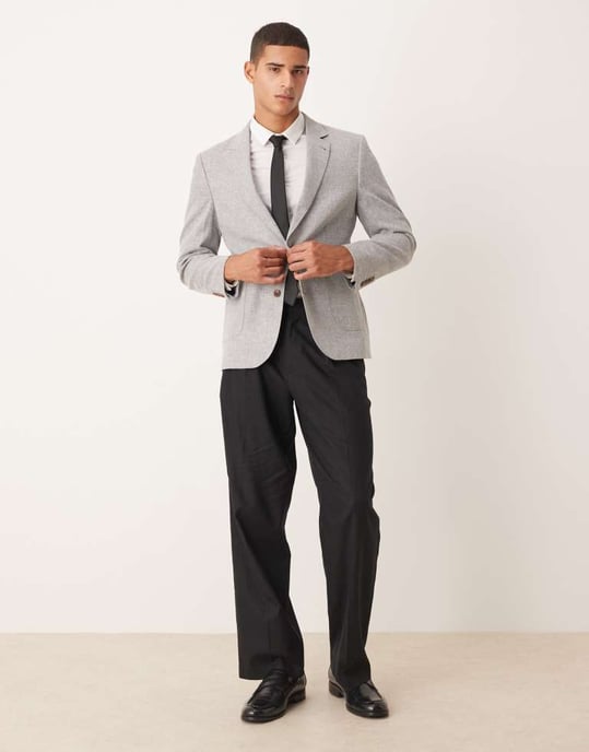 ASOS DESIGN linneblandning slim blazer i grått - Image 2