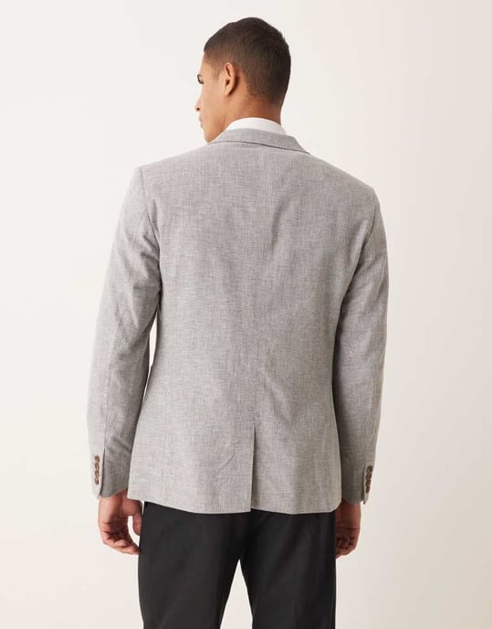 ASOS DESIGN linneblandning slim blazer i grått - Image 3