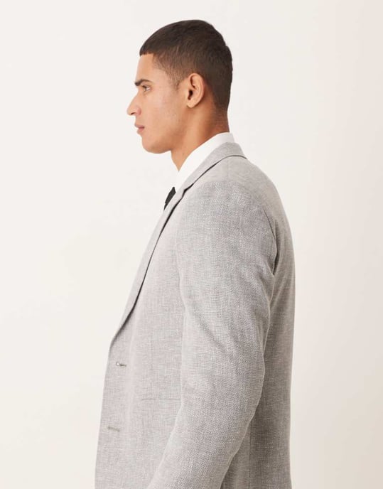ASOS DESIGN linneblandning slim blazer i grått - Image 4