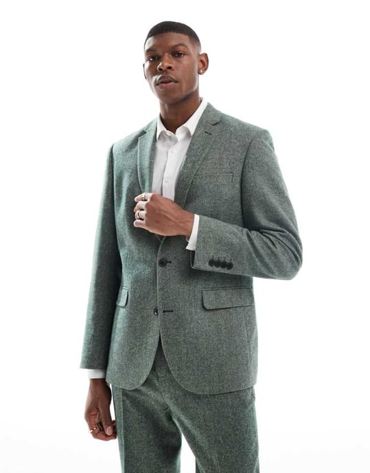 ASOS DESIGN slim fit ullmix kavaj i flaska grön tweed - Image 1