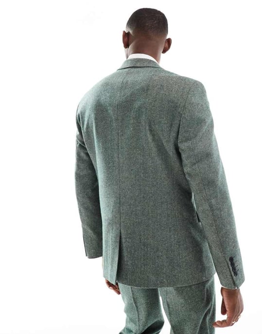 ASOS DESIGN slim fit ullmix kavaj i flaska grön tweed - Image 3