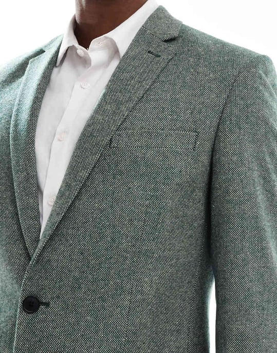 ASOS DESIGN slim fit ullmix kavaj i flaska grön tweed - Image 4