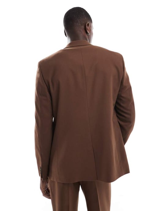 ASOS DESIGN regular kostymjacka i brun twill - Image 2